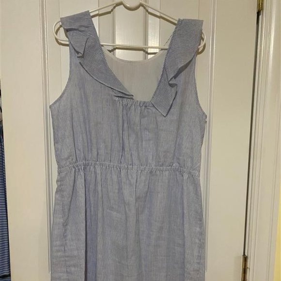 NWT J. Crew Factory Sleeveless Seersucker Ruffle Dress in Size 12 - Picture 3 of 6